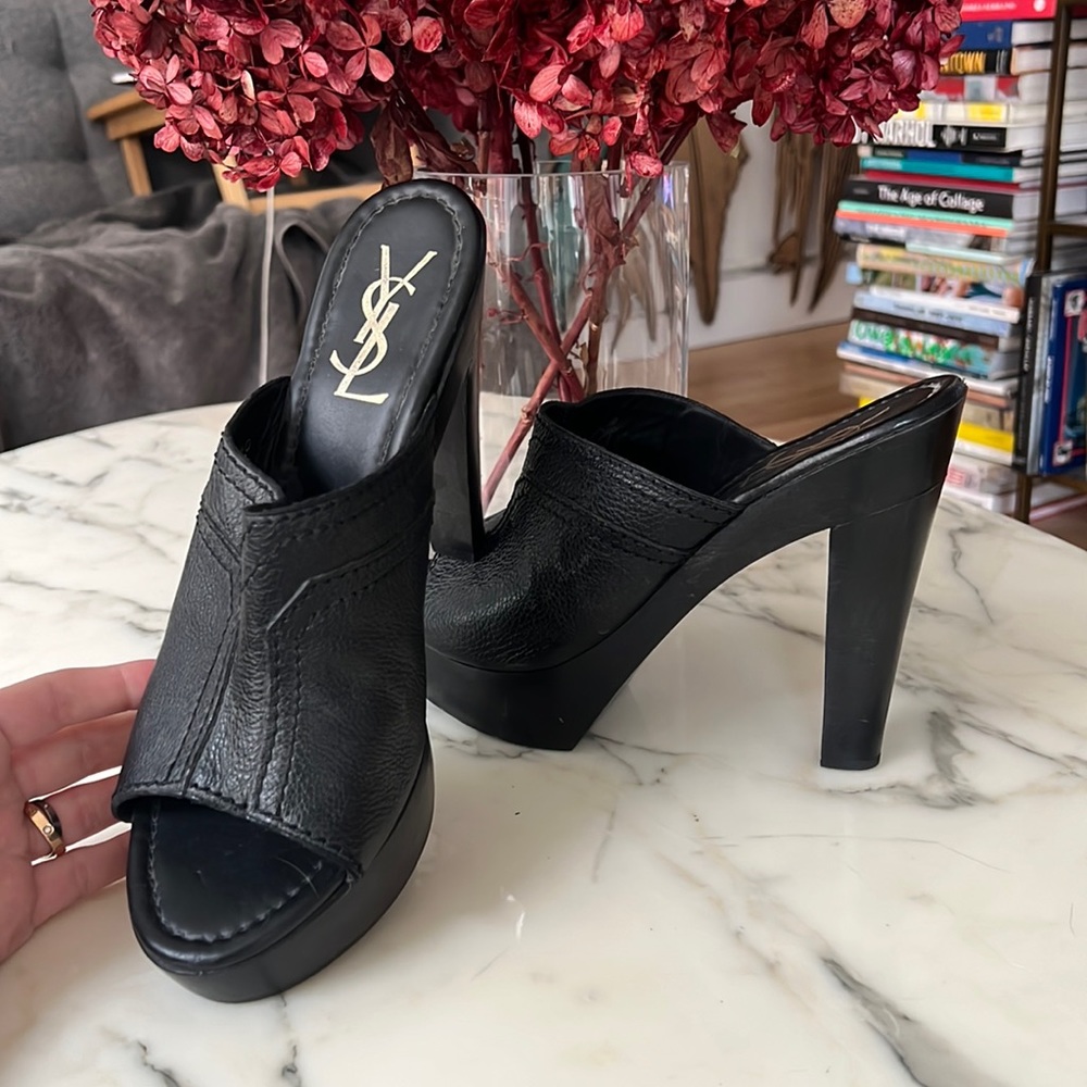 Saint Laurent YSL black classic heels 5.5” slides sandals - SO comfy